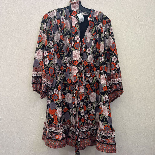 AVARA,FLORAL TIERED DRESS ,BLK/MULTI,XL