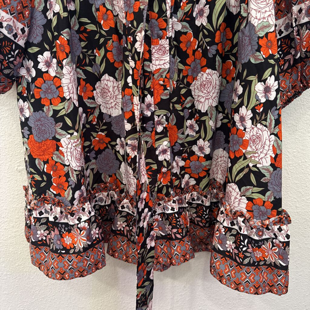 AVARA,FLORAL TIERED DRESS ,BLK/MULTI,XL