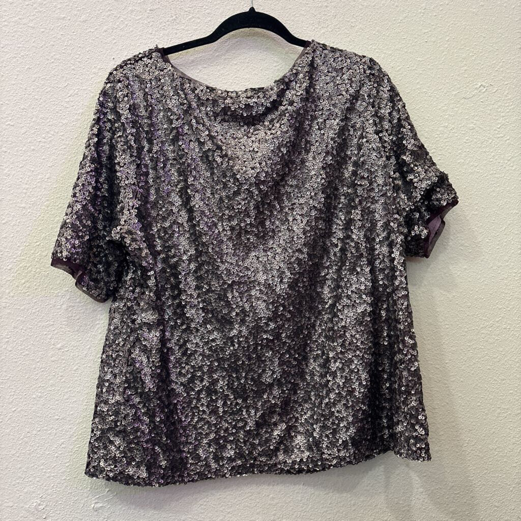 BLACK LABEL BY CHICO'S,NWT SEQ TOP ,PUR/SILVER ,3