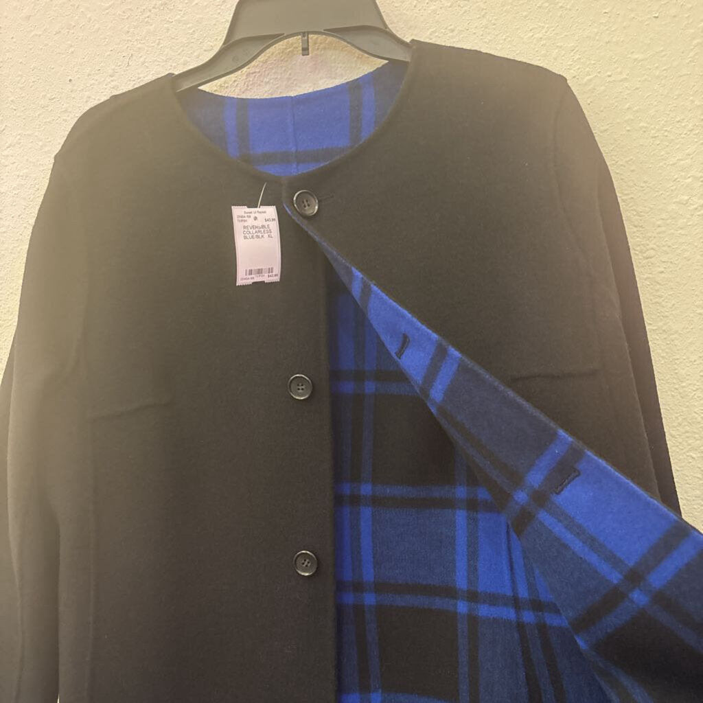 REVERSIBLE COLLARLESS ,BLUE/BLK ,XL