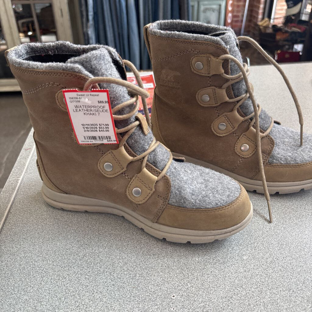 SOREL,WATERPROOF LEATHER/SEUDE,KHAKI,7