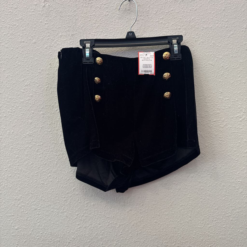 NO LABEL,VELVET BUTTON SHORTS ,BLK/GOLD,M