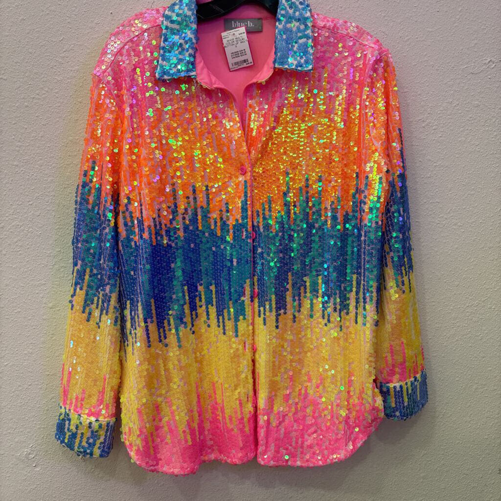 BLUE B,WAVE MULTI COLOR SEQUIN BUTTON UP ,MULTI,S