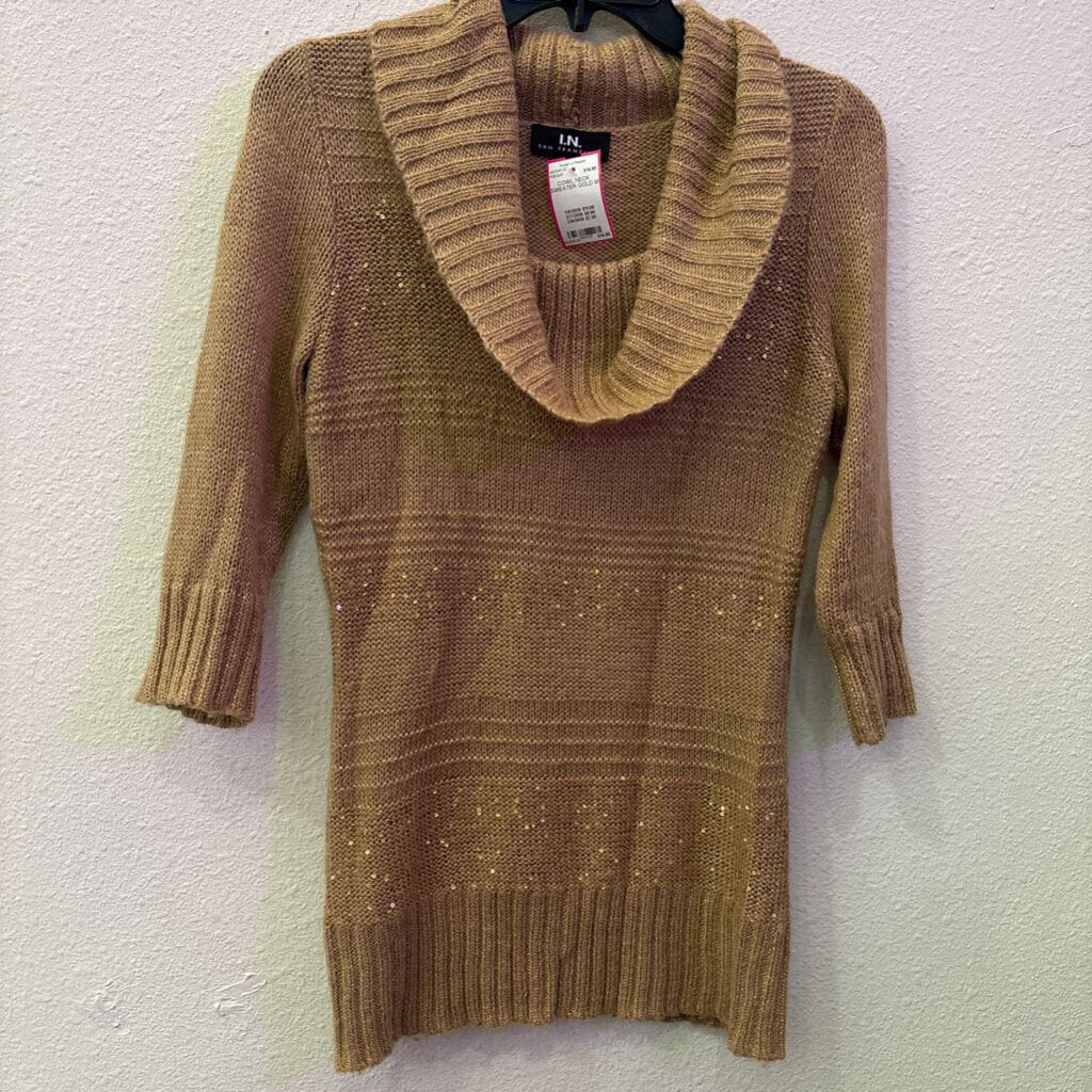 I.N. STUDIO,COWL NECK SWEATER,GOLD,M