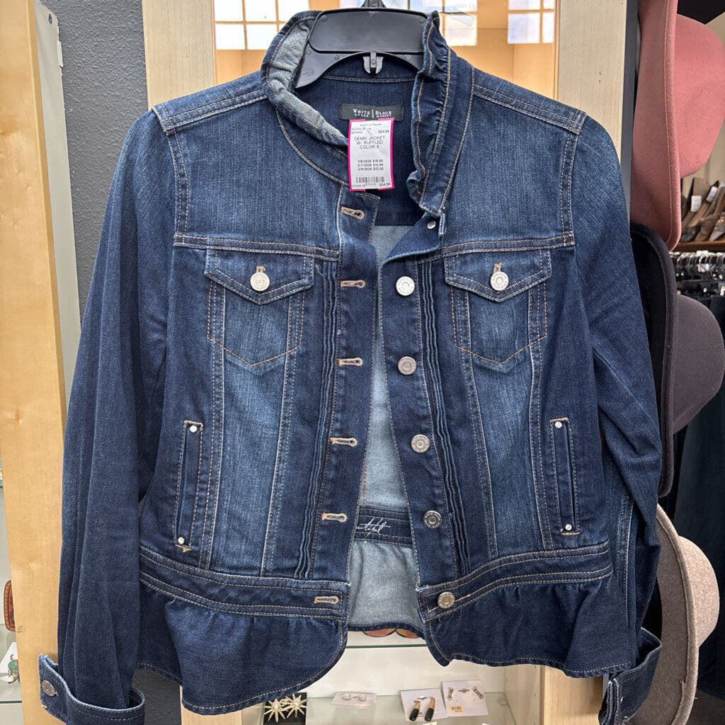 WHITE HOUSE BLACK MARKET,DEMIN JACKET W/ RUFFLED COLOR, 6