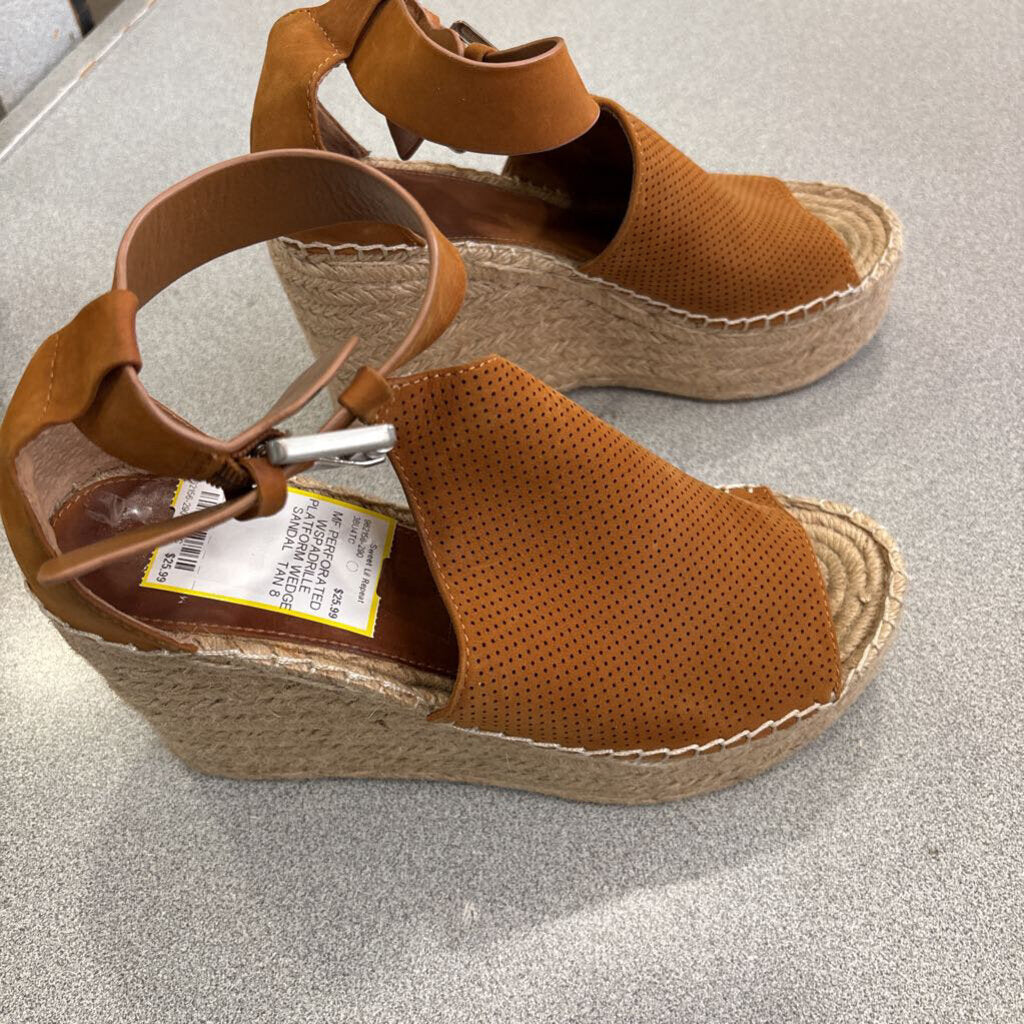 MARC FISHER,MF PERFORATED WSPADRILLE PLATFORM WEDGE SANDAL ,TAN,8