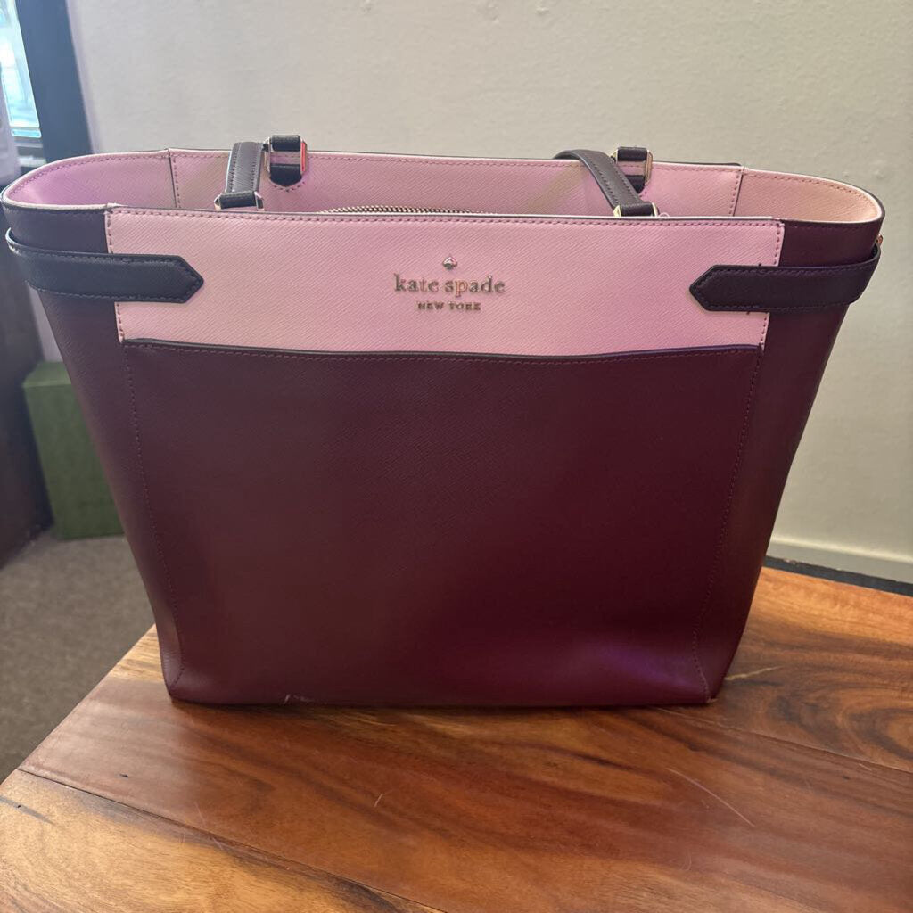 KATE SPADE,KS TOTE LG SMALL FLAW ON SIDE,wine pink white