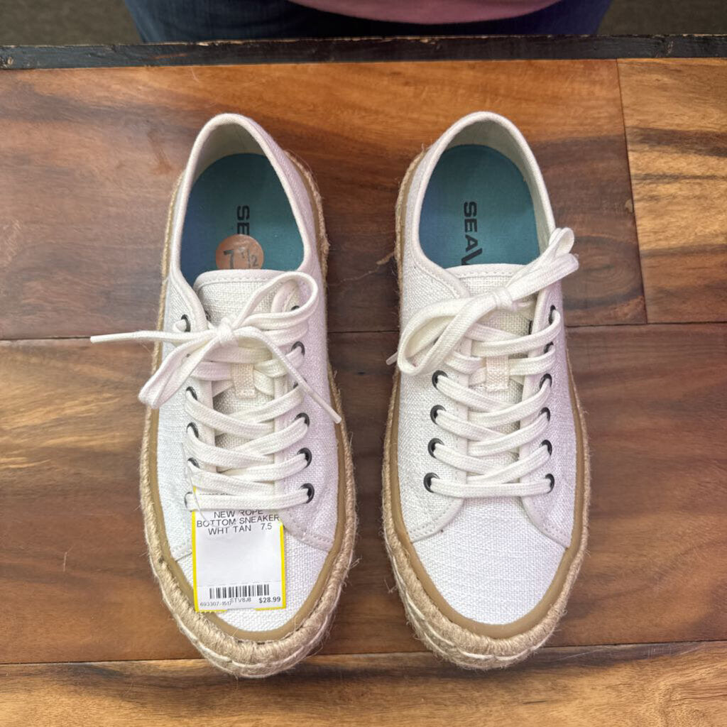 SEAVEES,NEW ROPE BOTTOM SNEAKER ,WHT TAN ,7.5