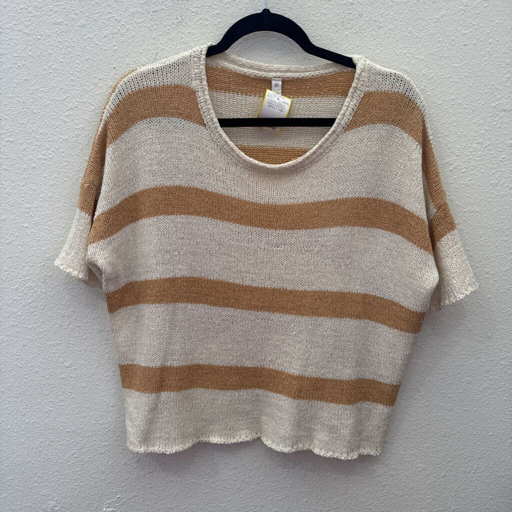 WISHLIST,STRIPE SWEATER TOP ,WHT/BRN ,S