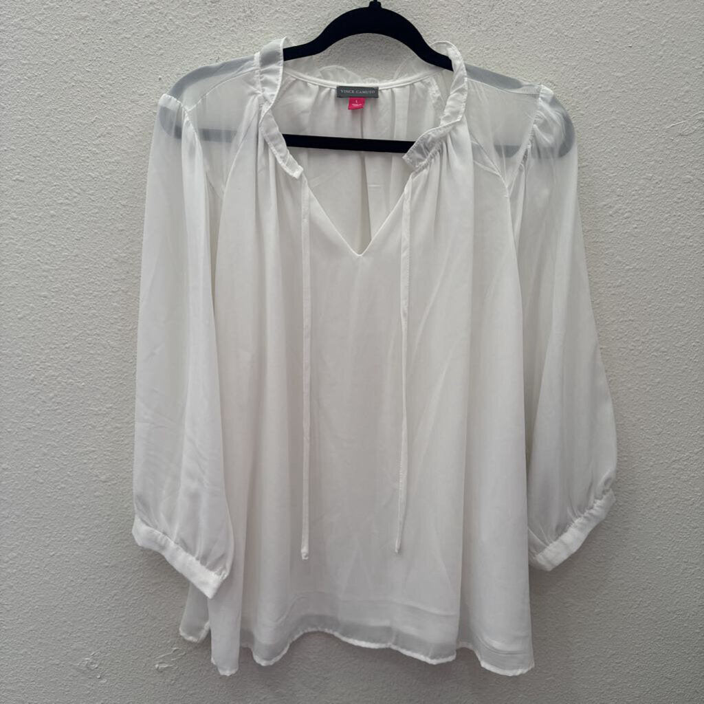 VINCE CAMUTO,NWT SHEER TOP ,WHT,L