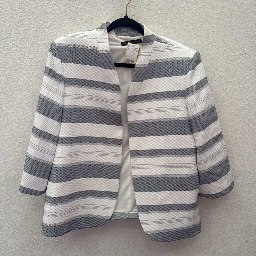 PRESTON & YORK,STRIPE BLAZER JACKET ,WHT/ BLK,14