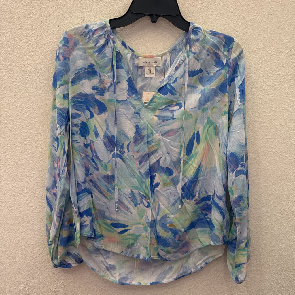 CLOTH & STONE,NWT PATTERNED TOP ,BLUE GRN ,M
