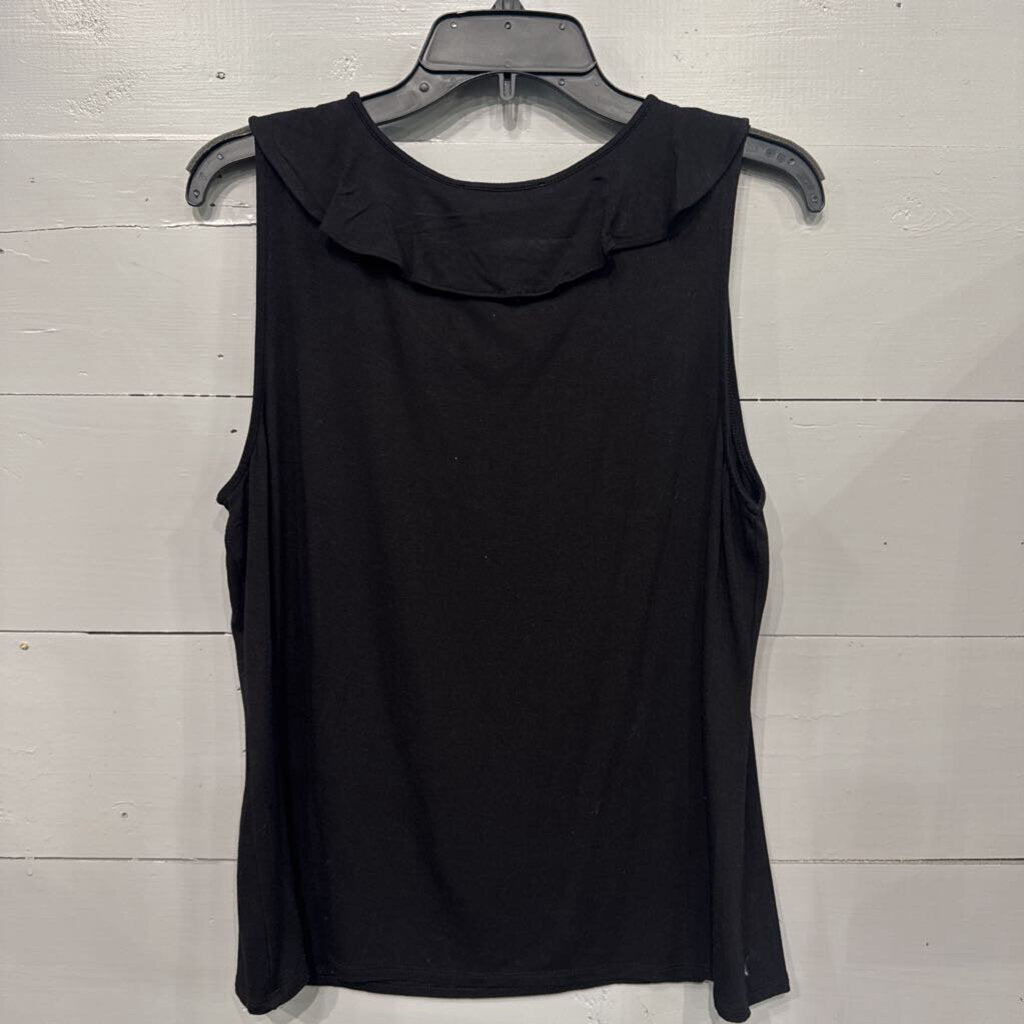 WHITE HOUSE BLACK MARKET,RUFFLE TANK TOP ,BLK ,10