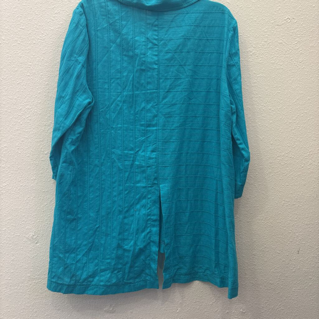 A LA CARTE,L/S BUTTON BLOUSE,TURQ,XL