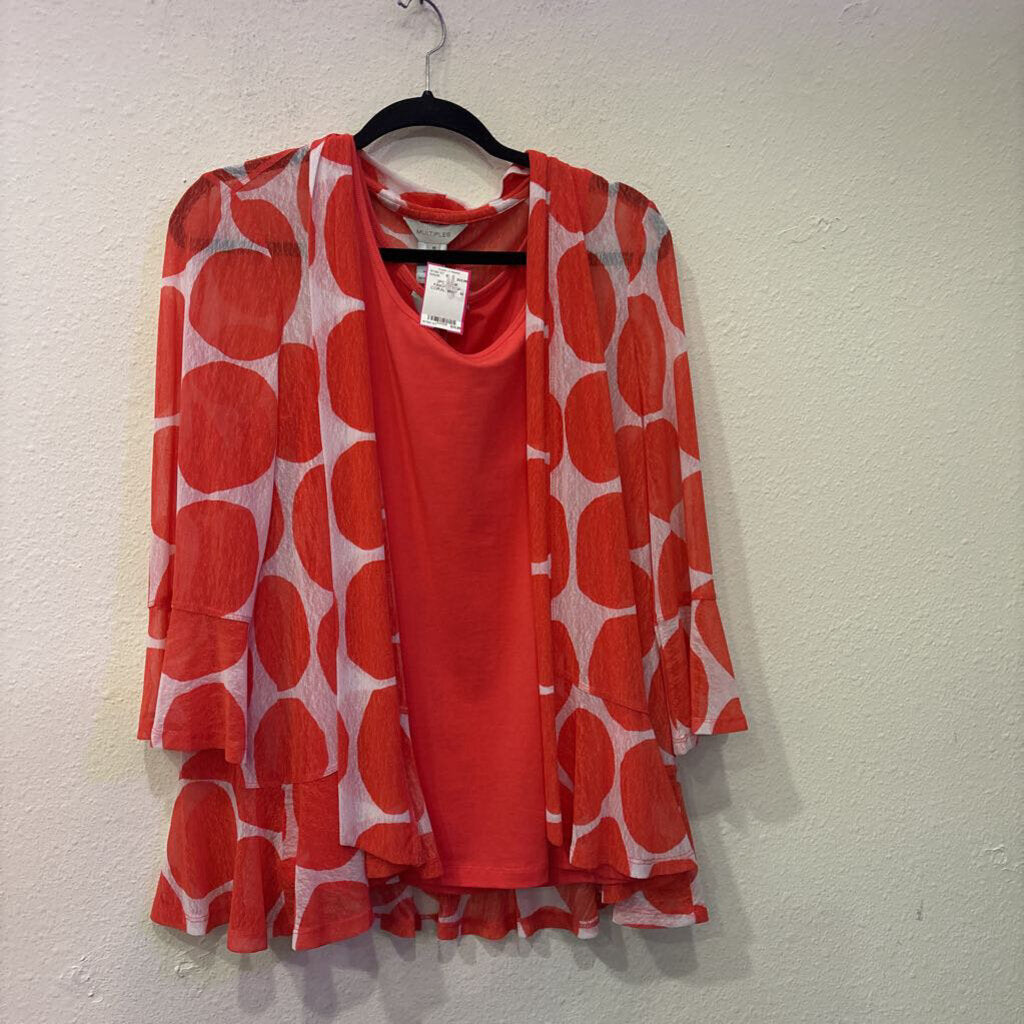 MULTIPLES,2PC TANK KIMONO TOP ,CORAL WHT ,M