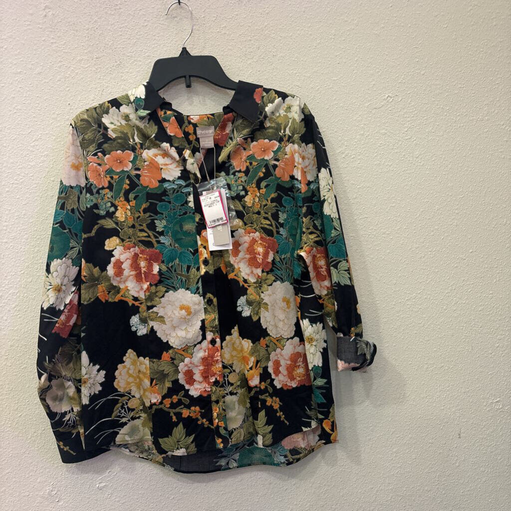 CHICO'S,NWT FLORAL BUTTONUP TOP ,MULTI ,2