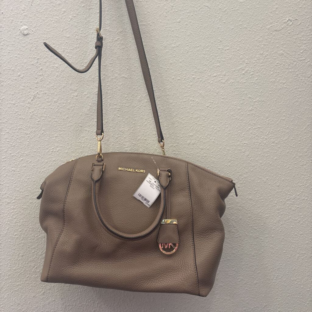 MICHAEL KORS, MK LEATHER HANDBAG ,TAUPE GOLD