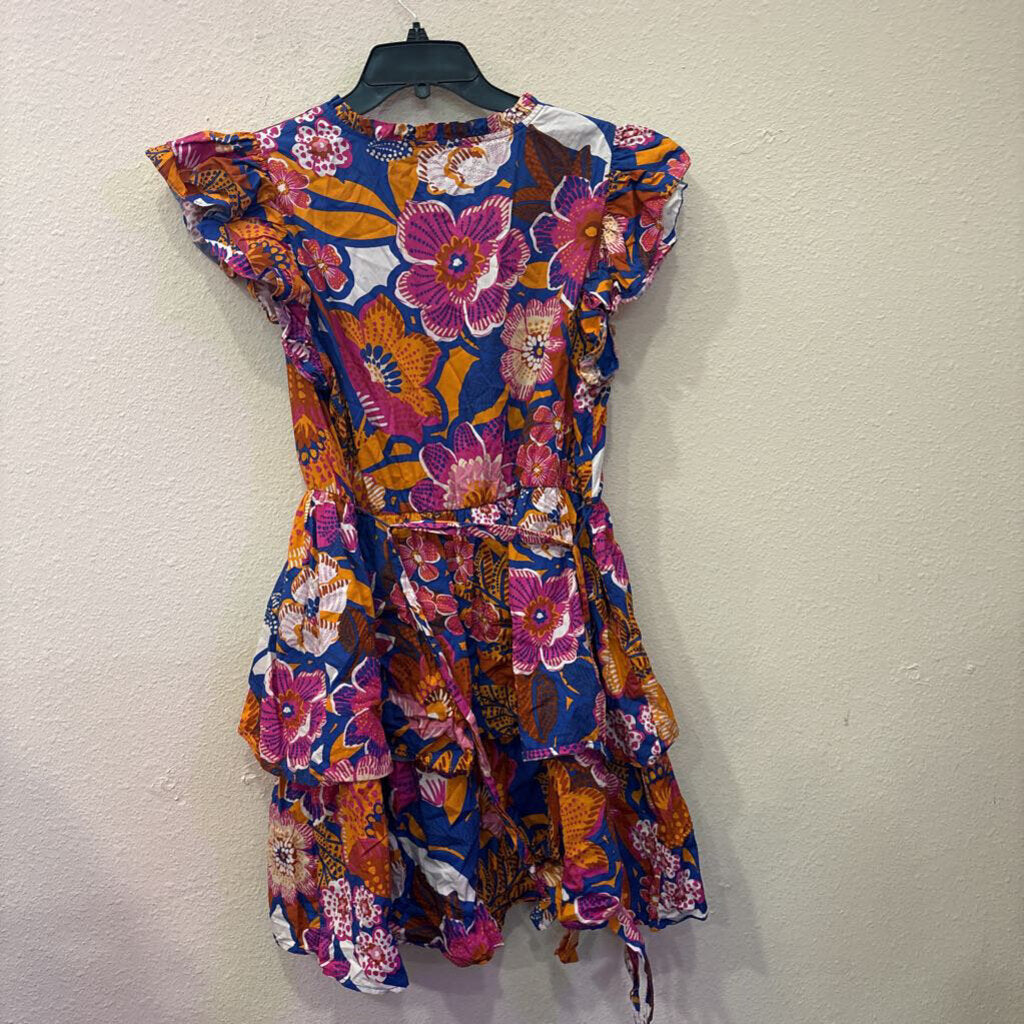SUGARLIPS,VNECK FLORAL DRESS W/ RUFFLE ,ORANGE/PINK,XL