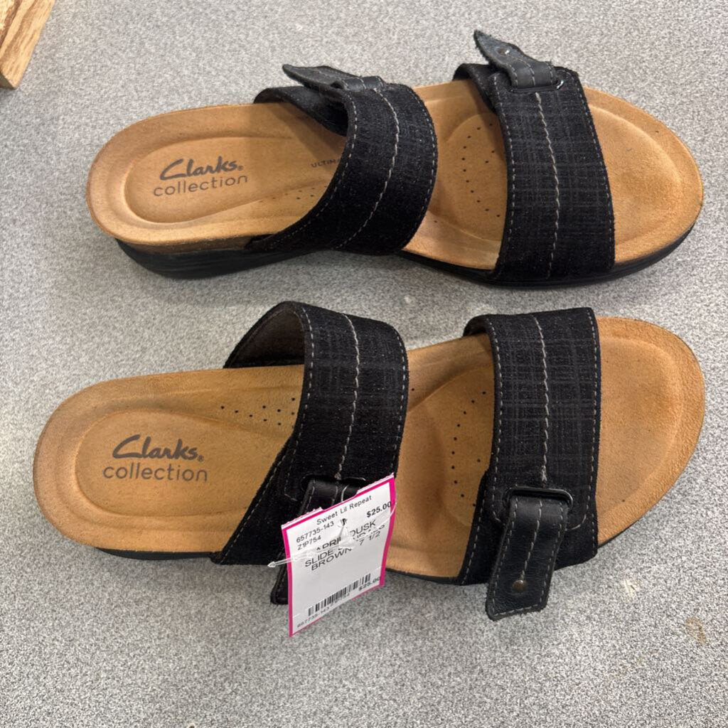 CLARK COLLECTION,APRIL DUSK SLIDE SANDALS,BROWN ,7 1/2