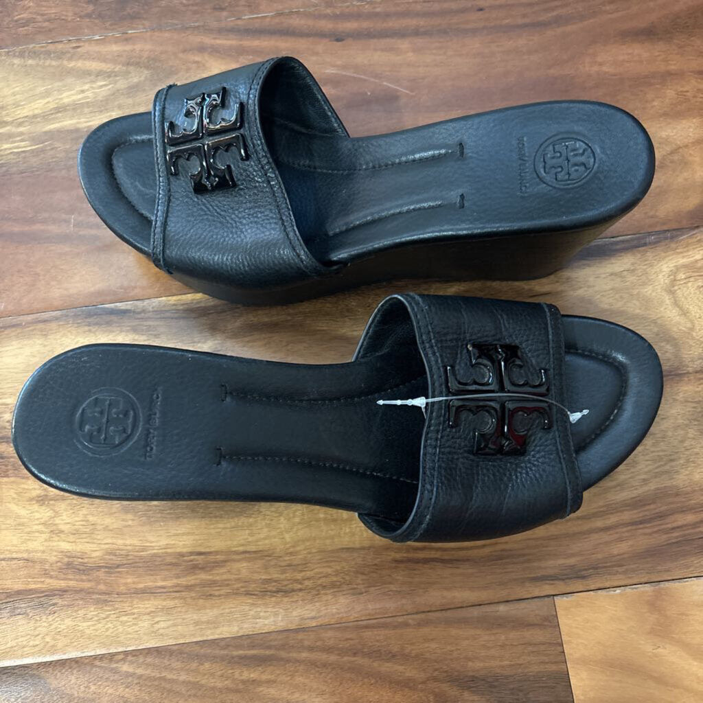 TORY BURCH,TB LOWELL WEDGE SLIDE SANDAL,BLK,8