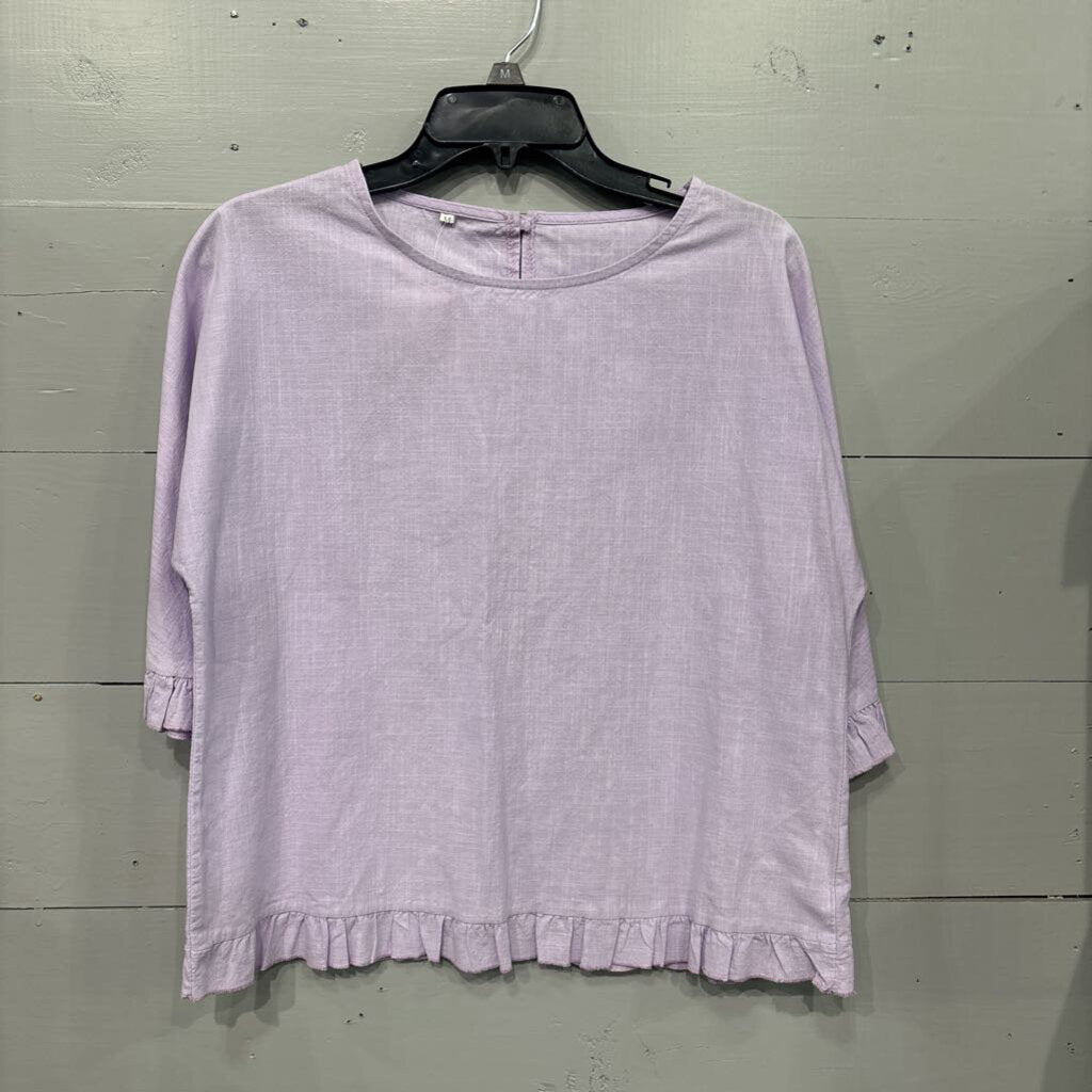 S/S COTTON TOP W/ RUFFLE,PURPLE