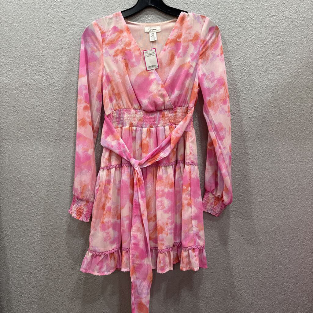 JAPNA,L/S FLORAL MINI W/ RUFFLE,PINK,XS