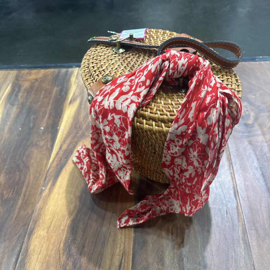 PATRICIA NASH,NWT 10TH ANNIVERSARY RATTAN HANGBAG w/ SCSARF