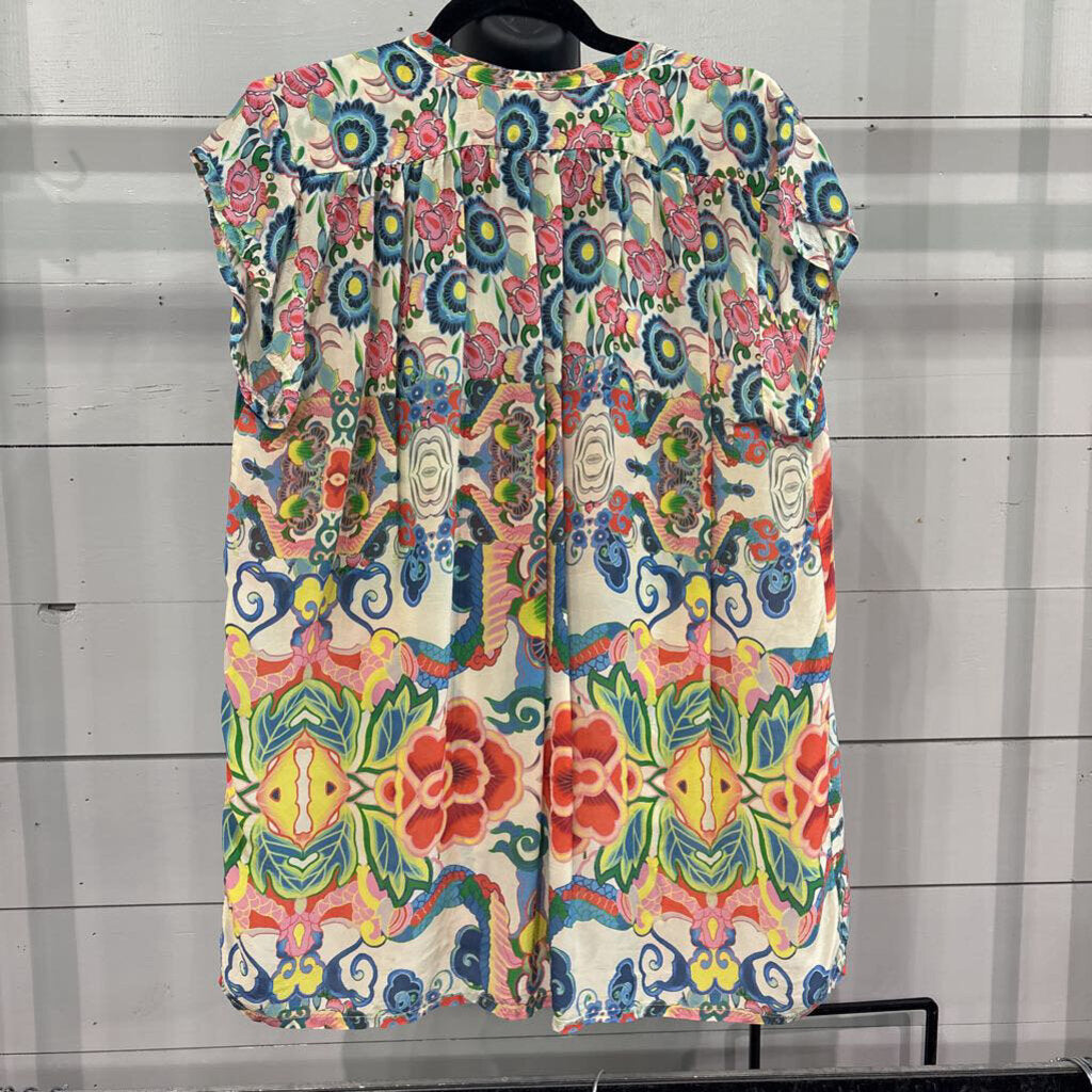 JOHNNY WAS,S/S FLORAL BLOUSE ,MULTI,M