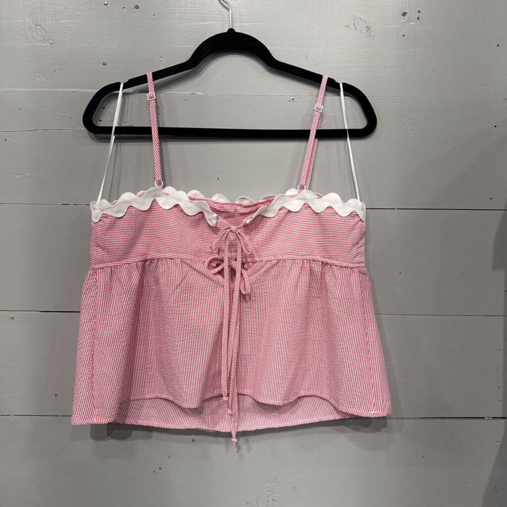 EVOLUTIONARY,NWT STRIPE TANK TOP ,PINK WHT,L