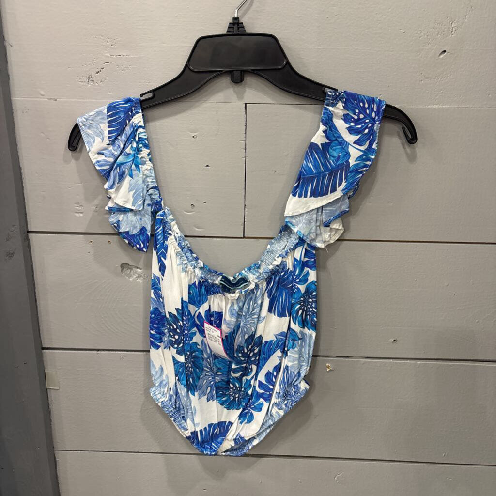 SHORE,2PC TROPICAL PANT TOP SET ,BLUE WHT ,M/L