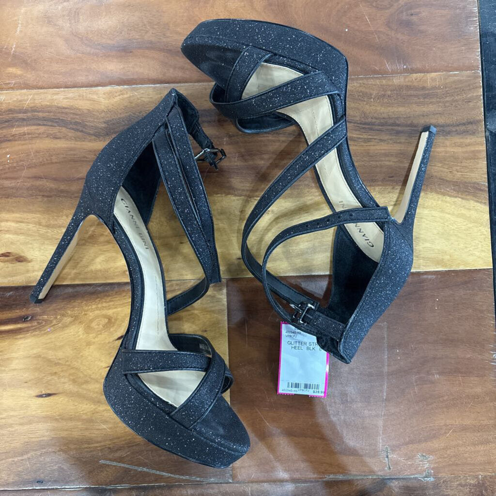 GIANNI BINI,GLITTER STRAP HEEL ,BLK ,8