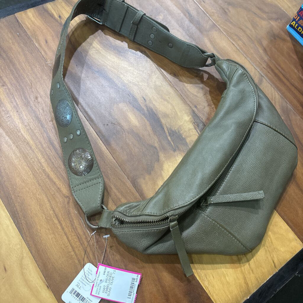 FREE PEOPLE,NWT WILDER EMBELLISHED SLING ,OLIVE ,7.5