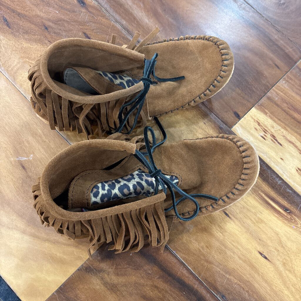 BRONCY DONKEY,HANDMADE MOCASSIN W/ LEOPARD , TAN,8