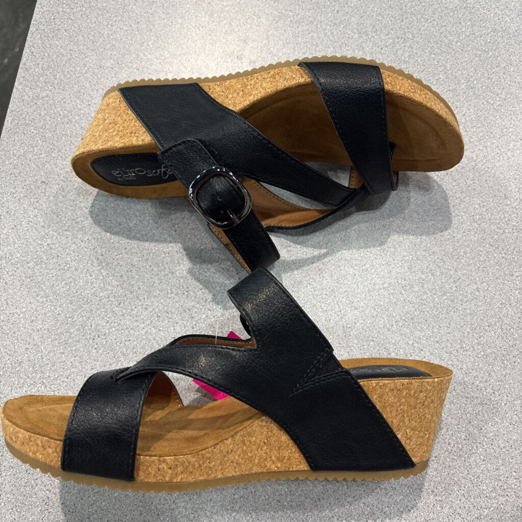 EUROSOFT,NWT CORK WEDGE SANDAL ,BLK,8