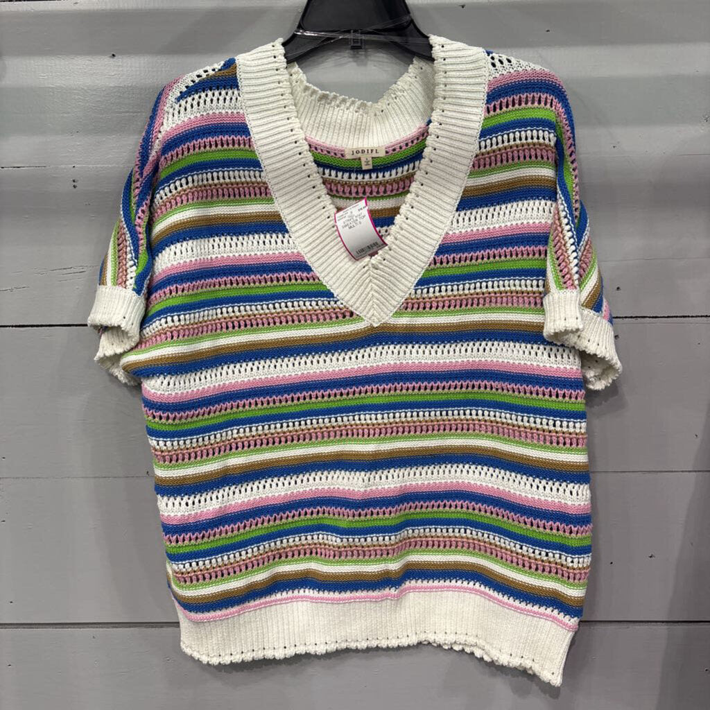 JODIFL,STRIPE KNIT SWEATER TOP ,MULTI,S