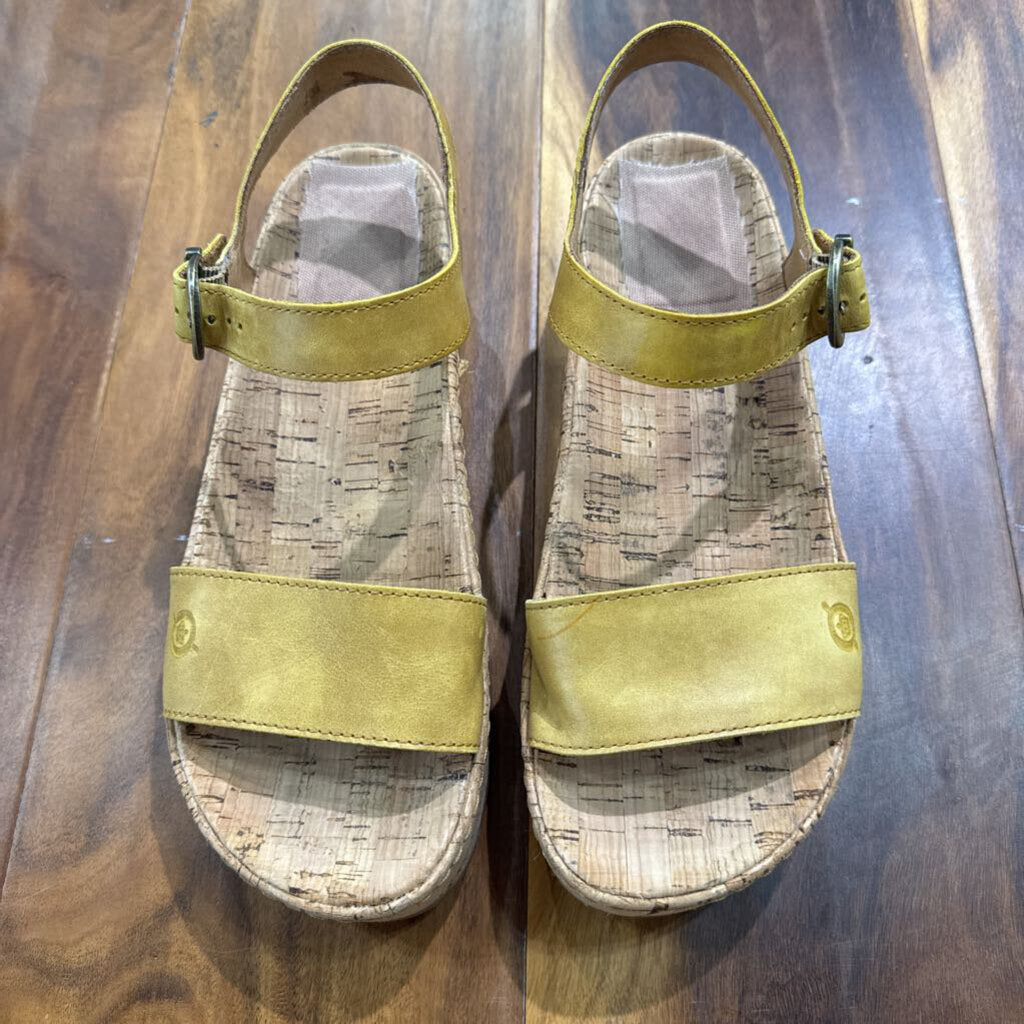 BORN,BORN LEATHER CORK SANDAL ,YEL TAN ,9