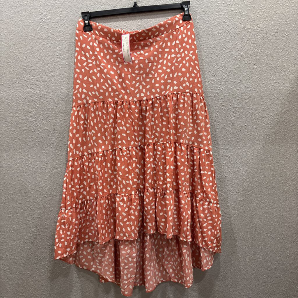 SIMPLE FUN,DOT TIERED DKIRT ,CORAL ,L