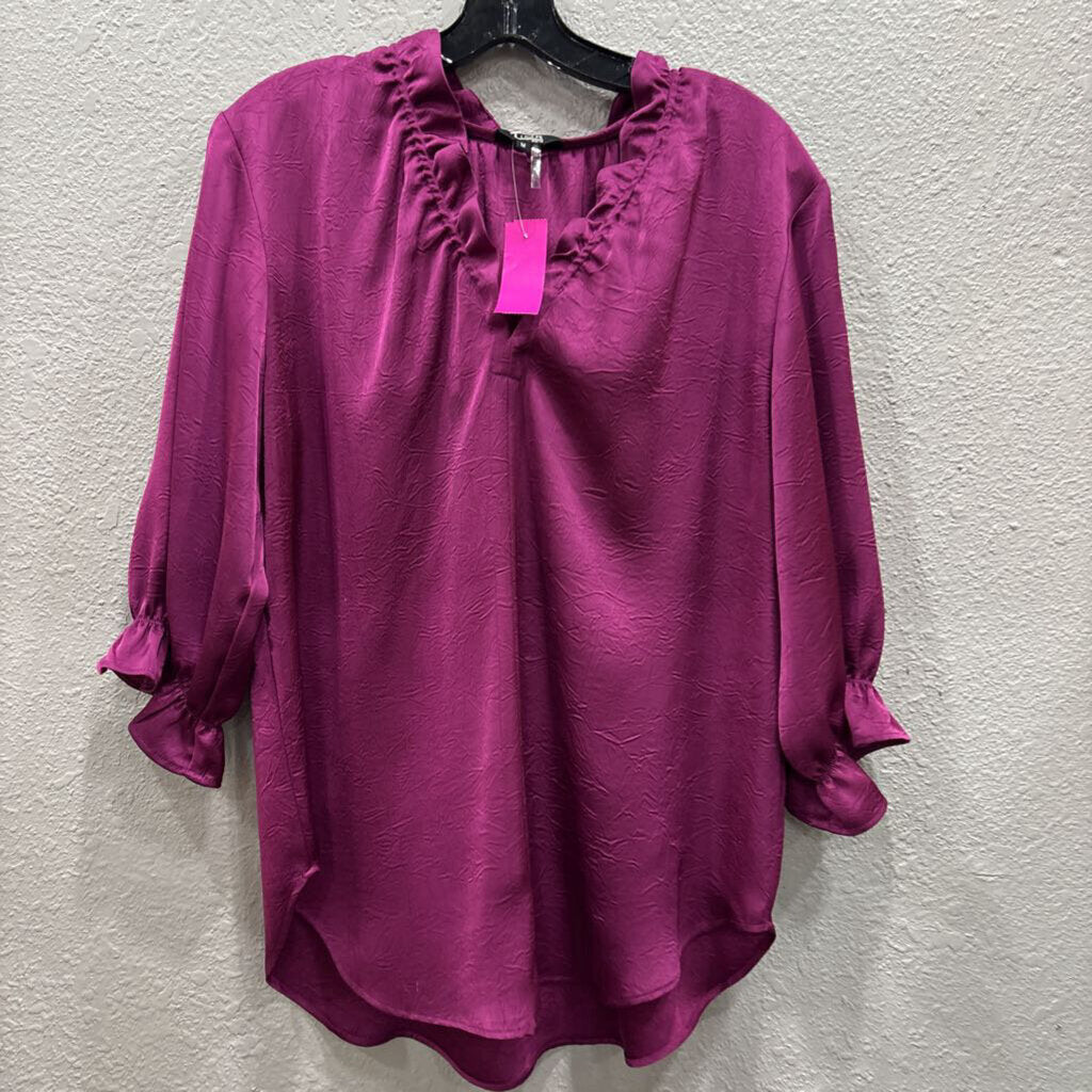 LIOR,SILK LIKE RUFFLE TOP ,PUR,M
