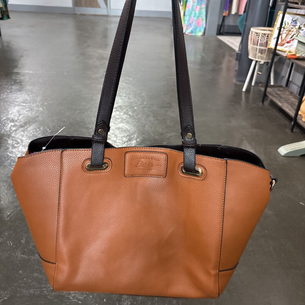 GH BASS,SHOULDER LEATHER TOTE HANDBAG ,CAMEL BLK