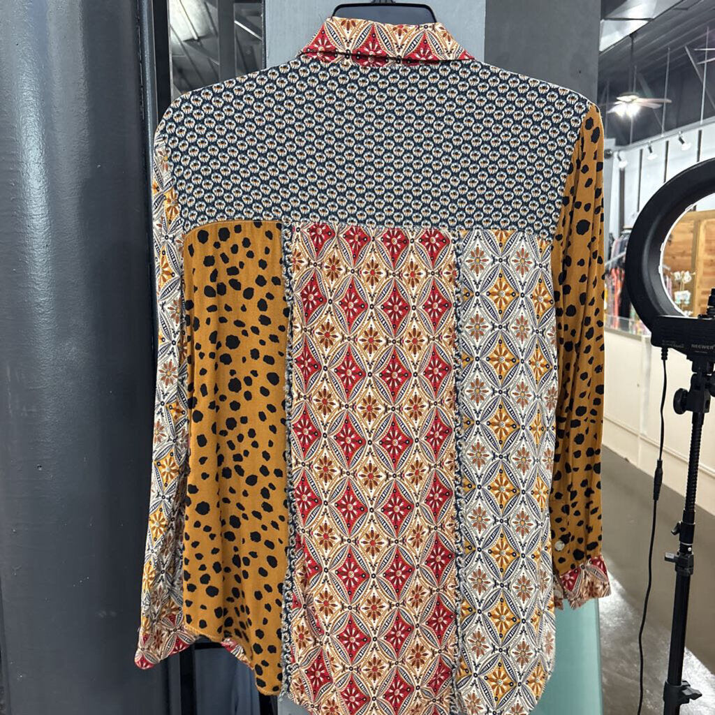 TRU LUXE,MULTI PATTERNED BLOUSE,MULTI ,S
