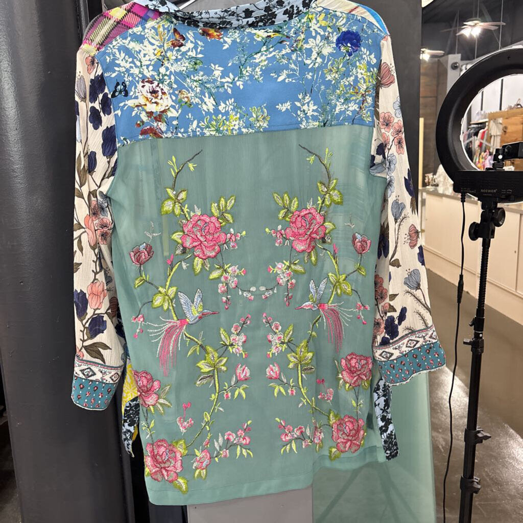 JOHN MARK,FLORAL EMBROIDERY KIMONO,FLORAL ,XS