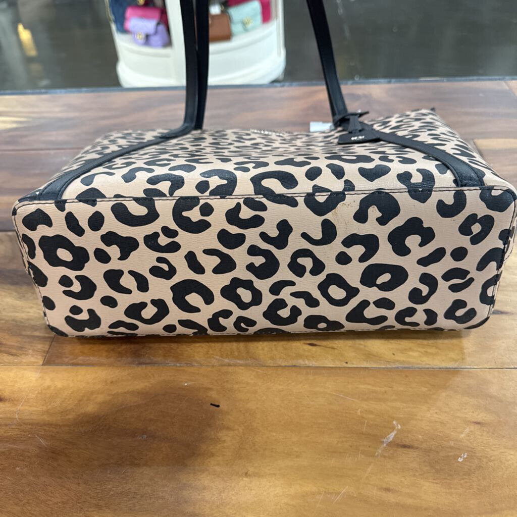 KATE SPADE,KS LEOPARD TOTE HANDBAG RETAIL 345,TAN BLK
