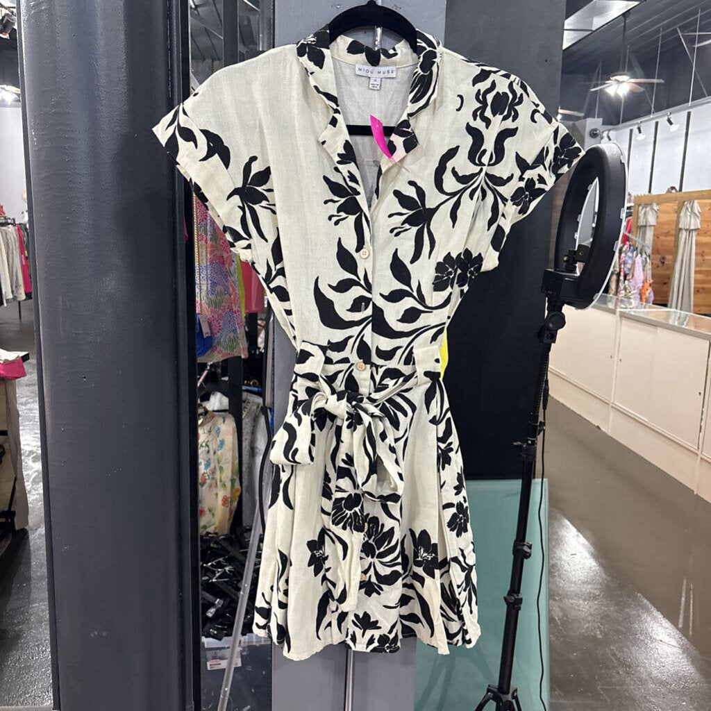 PATTERNED SHIRT DRESS,CRM/BLK,S