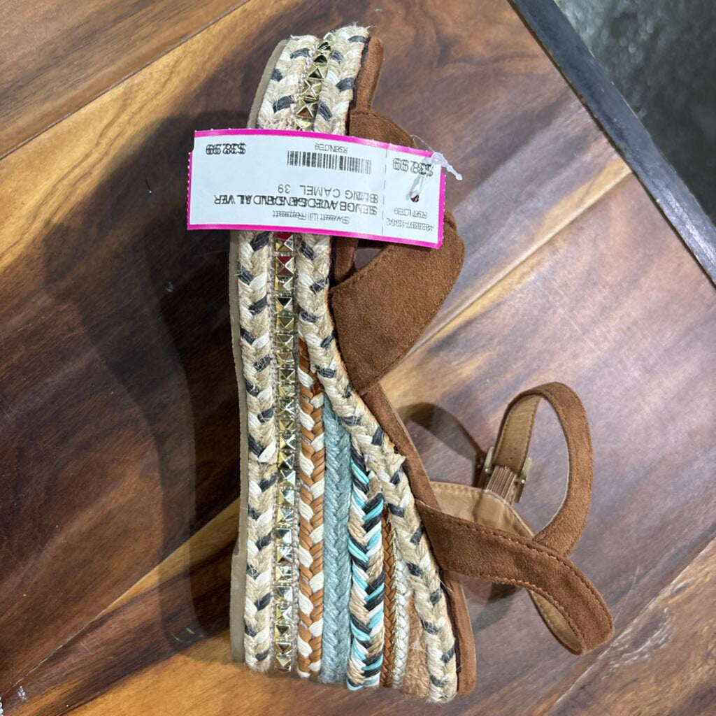 PATRIZIA,SEUDE WEDGE SANDAL W/ BLING,CAMEL ,39