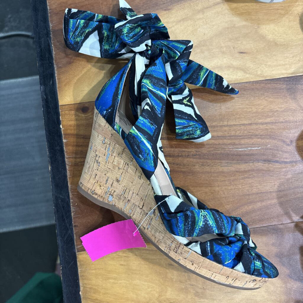 MPO,FABRIC BOW CORK WEDGE SANDAL,BLUE ,8