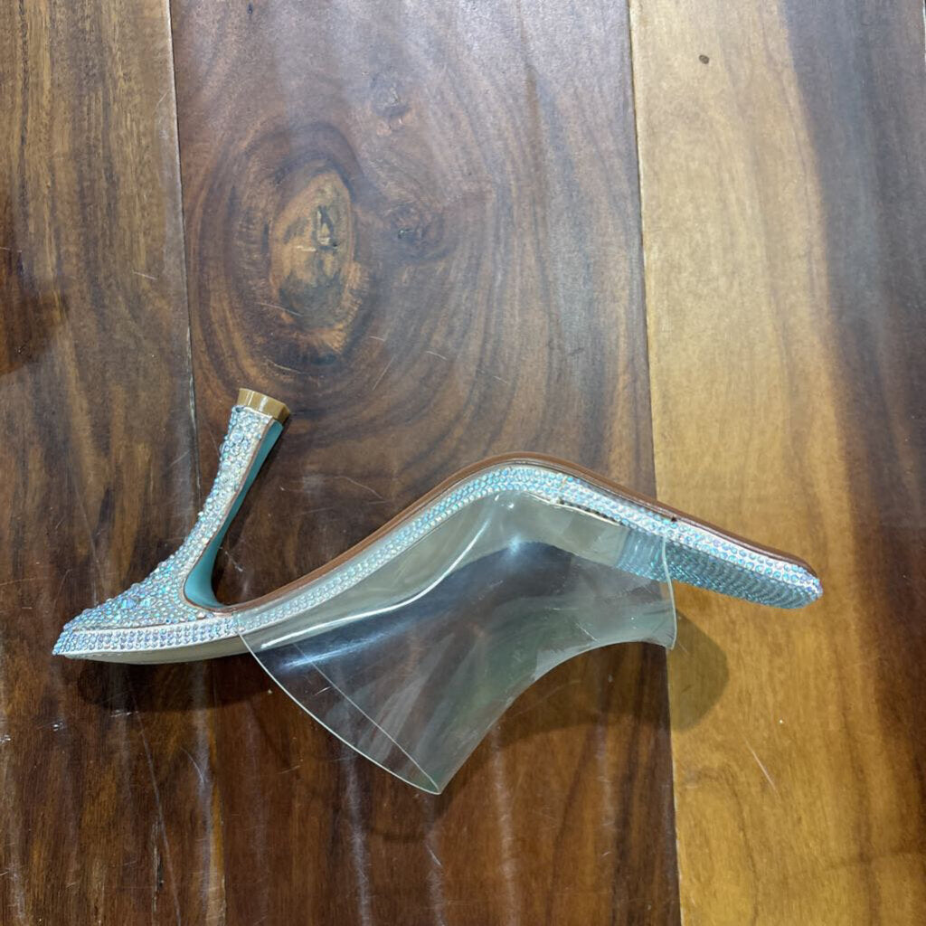 CLEAR SLIP W/ GLITTER HEELS,SILVER /CLEAR,8 1/2