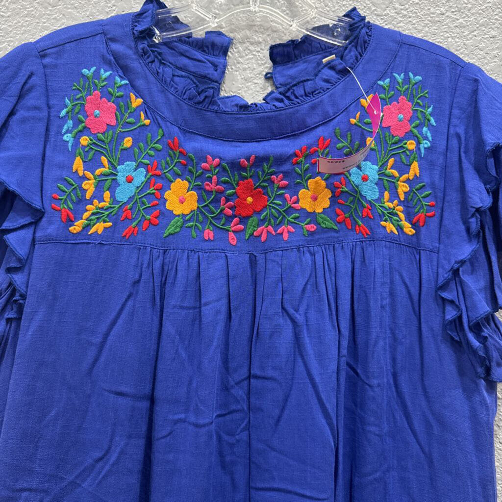 JODIFL,FLORAL RUFFLE DRESS ,BLUE MULTI ,M