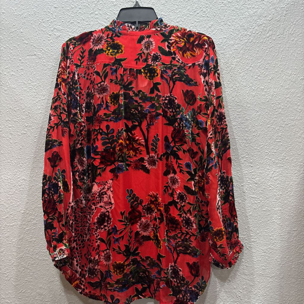 JOHNNY WAS,JWAS VELVET FLORAL TOP ,RED ,M