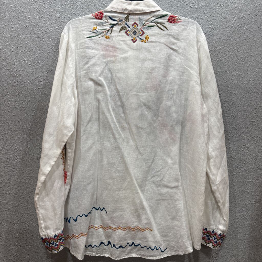 JOHNNY WAS,JWAS LINEN FLORAL BUTTONUP TOP ,WHT MULTI,L