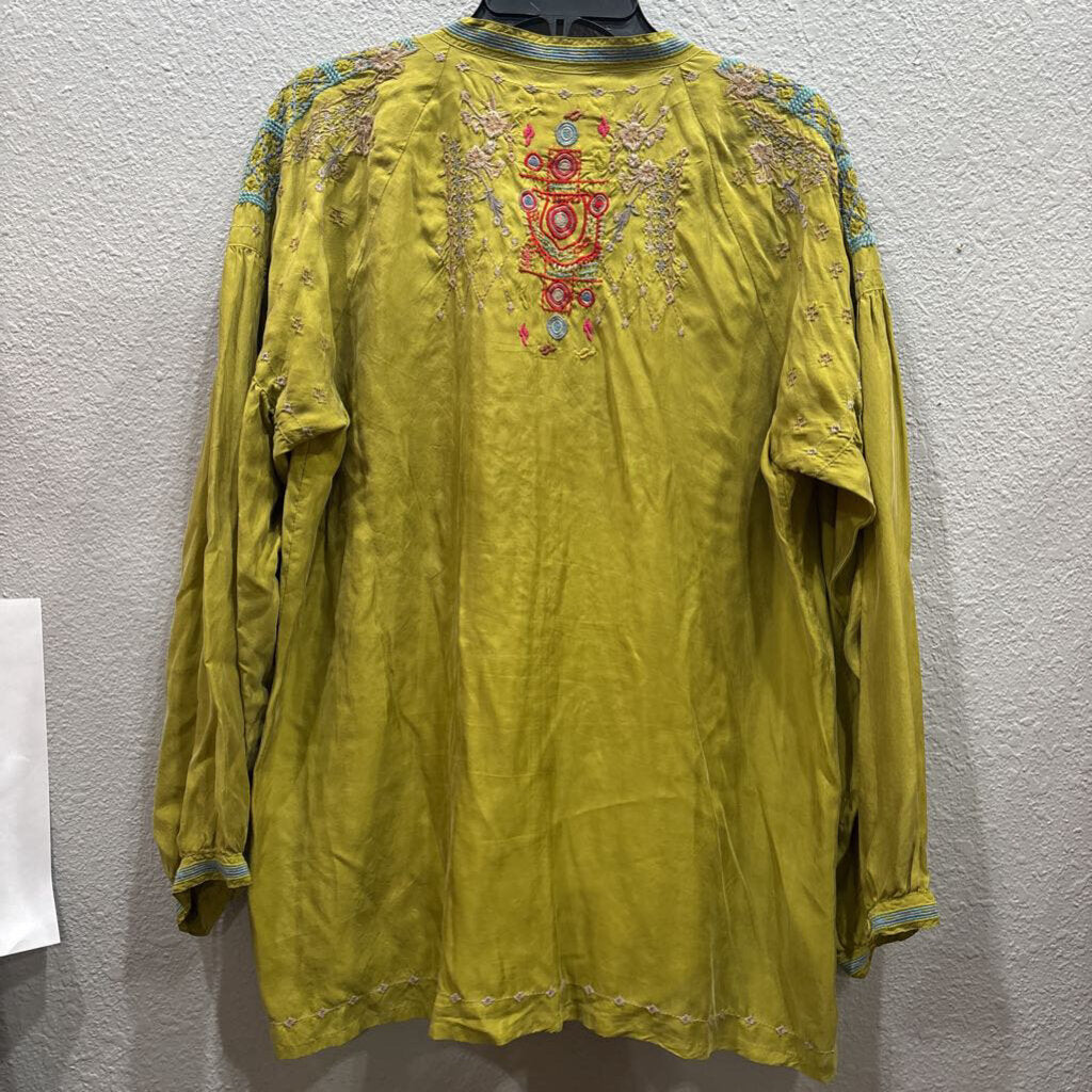 JOHNNY WAS,JWAS SILK LIKE FLORAL TOP ,GRN MULTI,L
